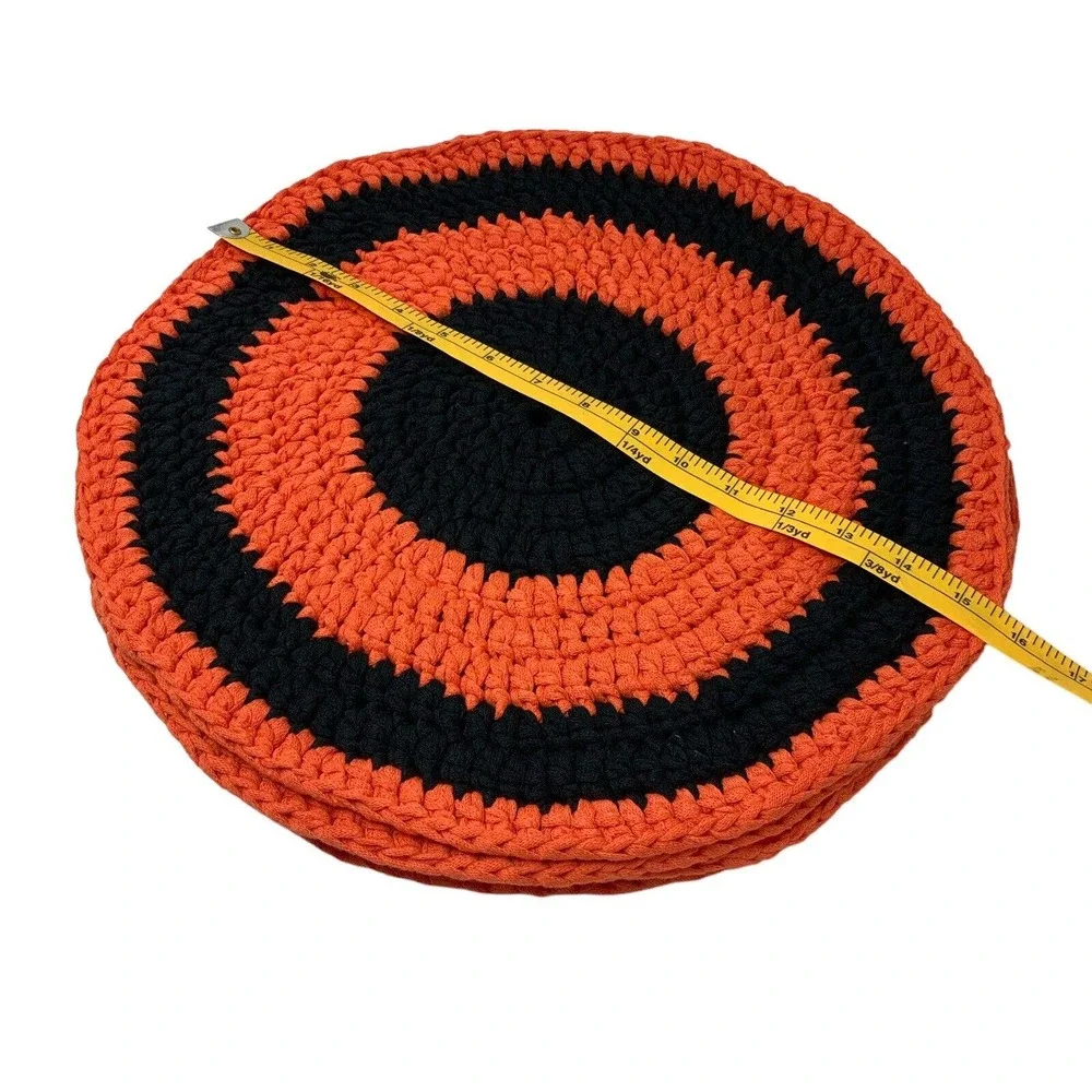 Handmade Round‎ Crochet Placemats Set of 6 Orange & Black 15.5”